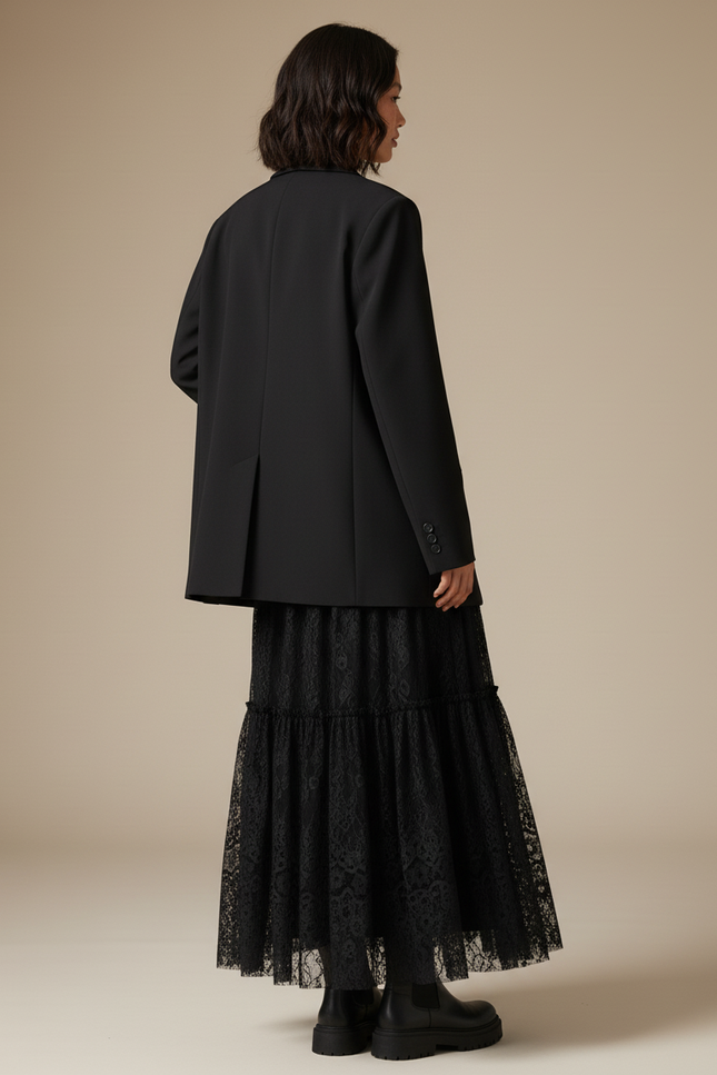 Jupe Longue Noire Dentelle Chic Soirée