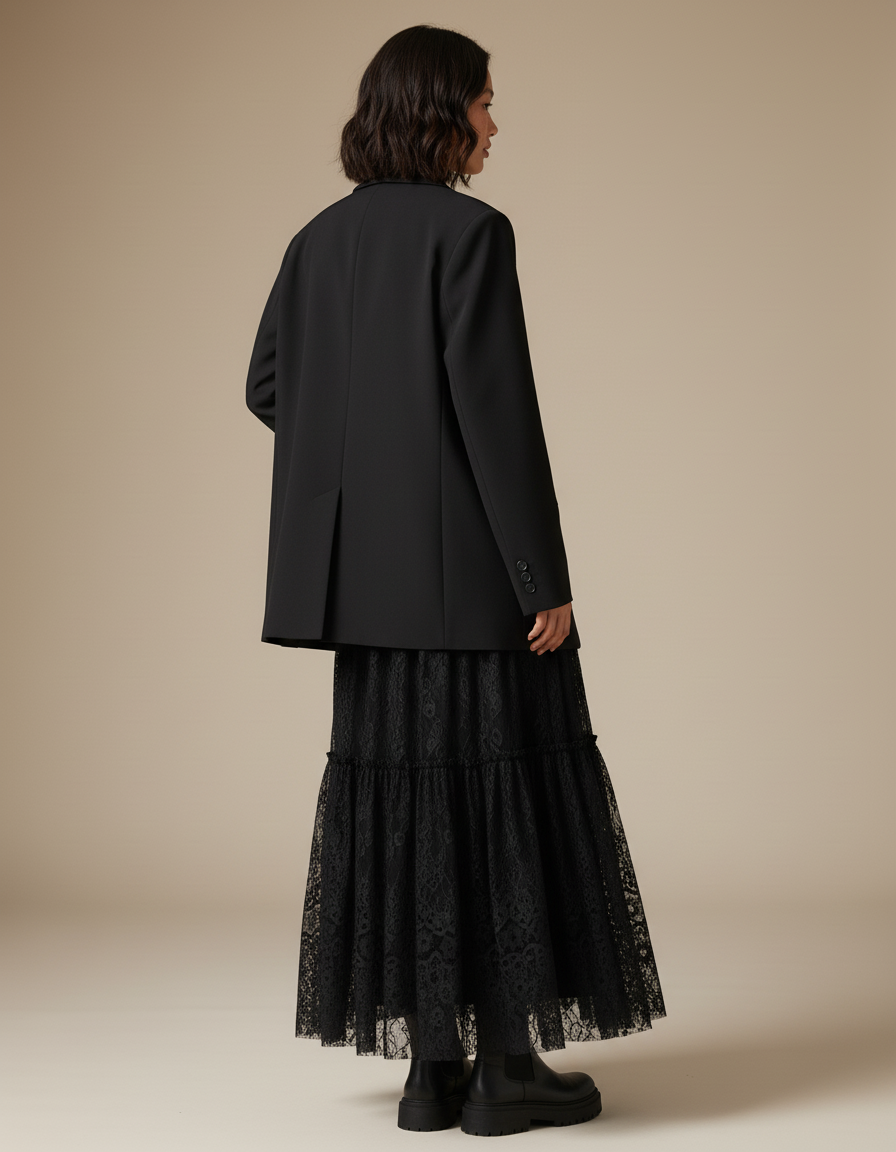 Jupe Longue Noire Dentelle Chic Soirée