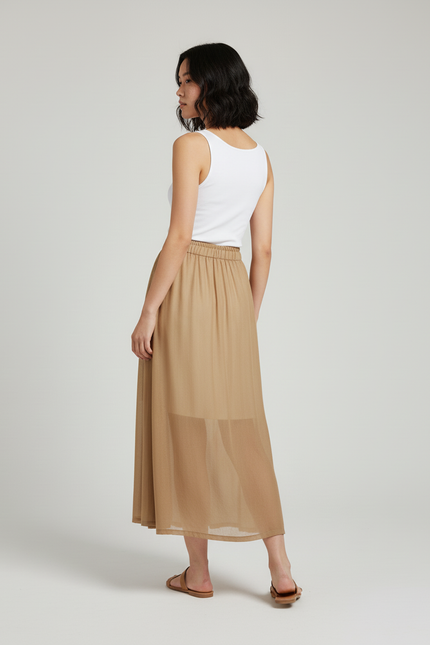 Jupe Longue Camel Broderie Fluide