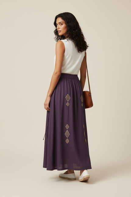 Jupe Longue Pourpre Brodée Bohème