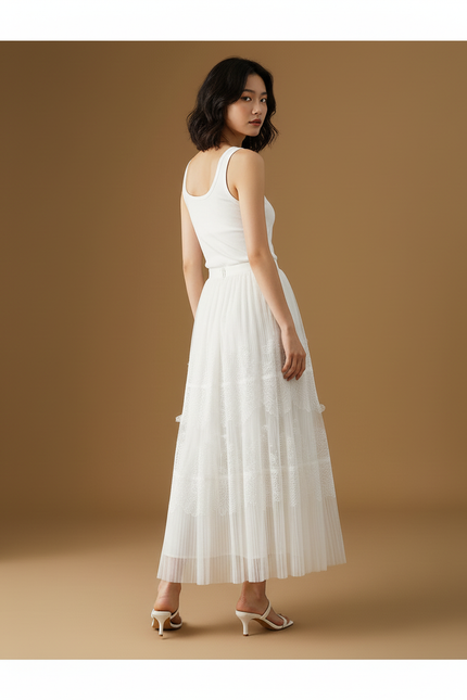 Jupe Longue Blanche Dentelle Fluide