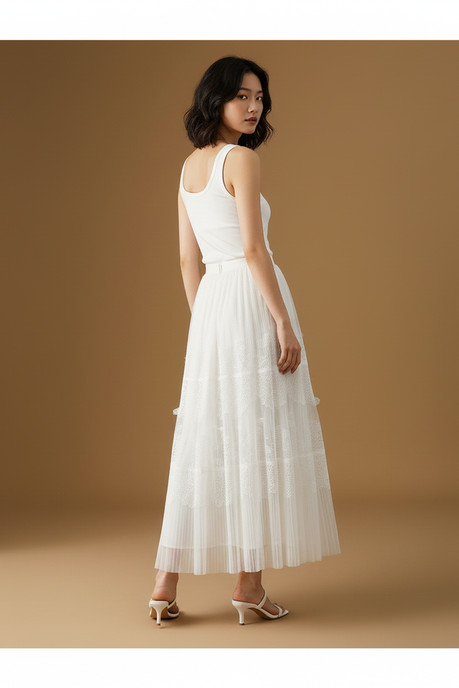 Jupe Longue Blanche Dentelle Fluide