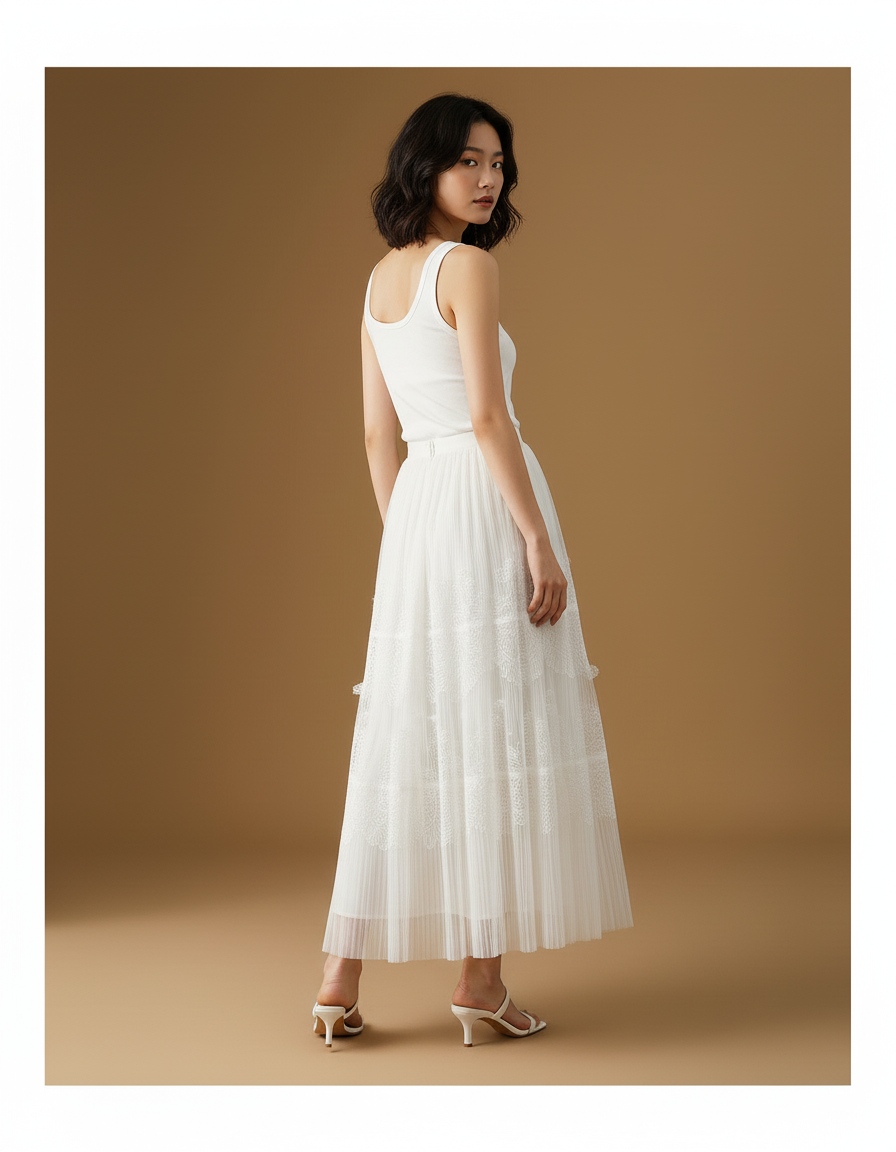 Jupe Longue Blanche Dentelle Fluide