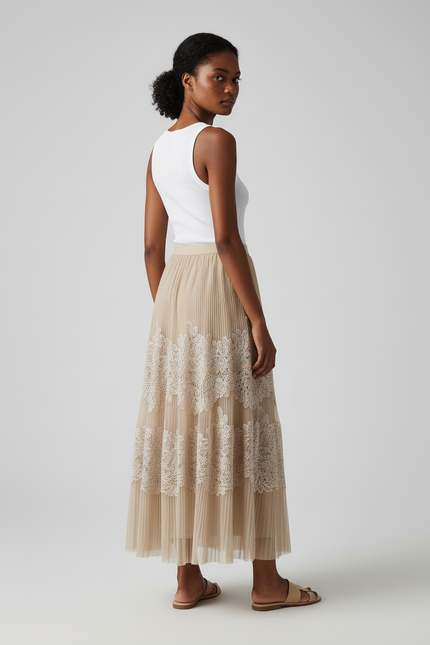 Jupe Longue Plissée Dentelle Fluide