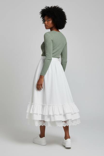 Jupe Longue Blanche Volants Fluide