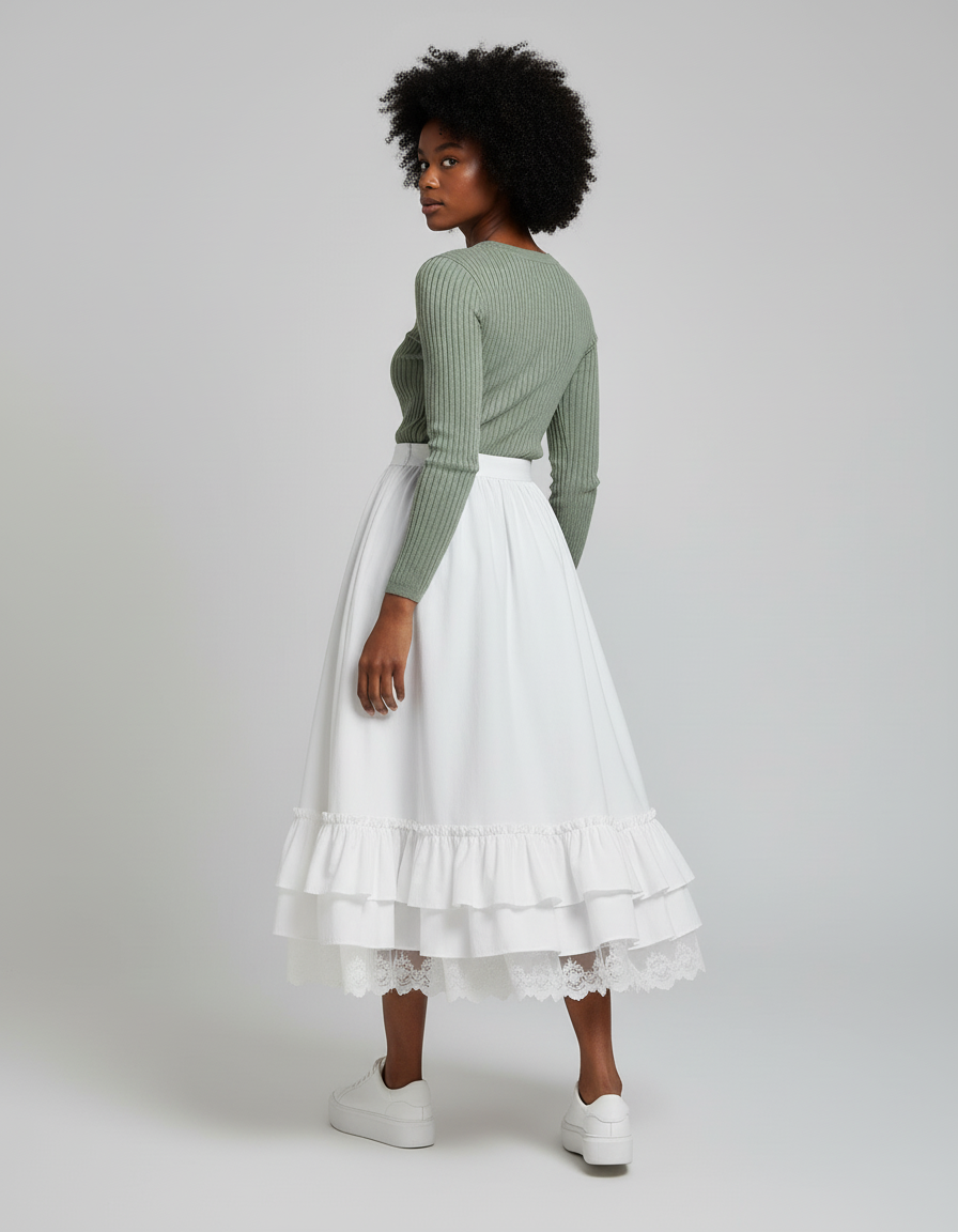 Jupe Longue Blanche Volants Fluide