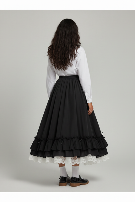 Jupe Longue Volants Dentelle Collège