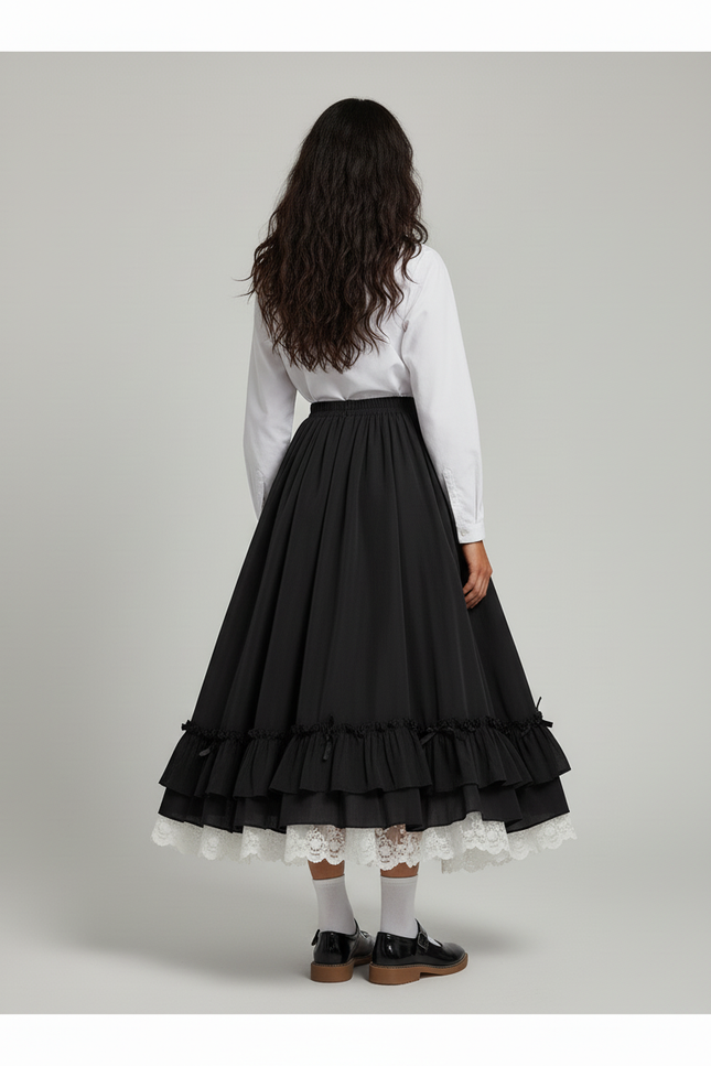 Jupe Longue Volants Dentelle Collège
