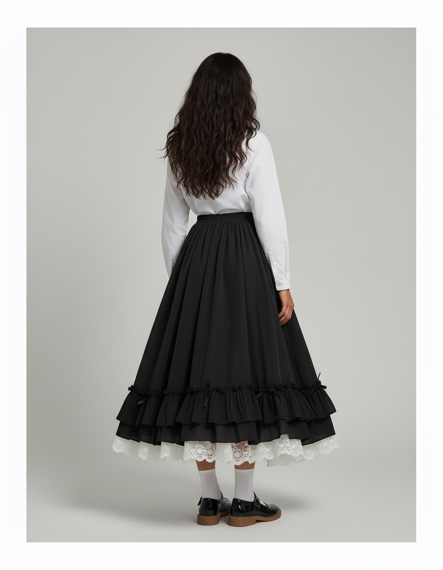 Jupe Longue Volants Dentelle Collège