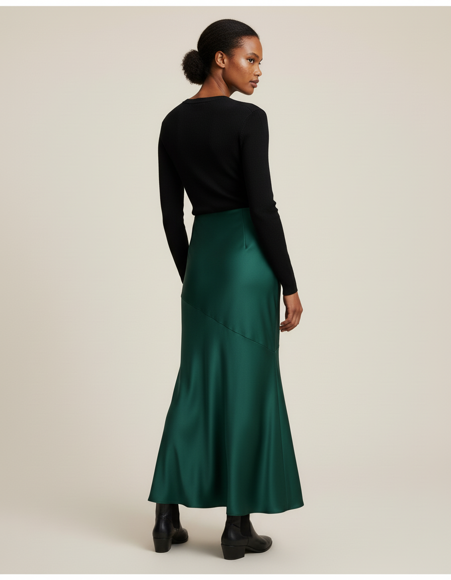 Jupe Longue Vert Émeraude Coupe Sirène Élégante