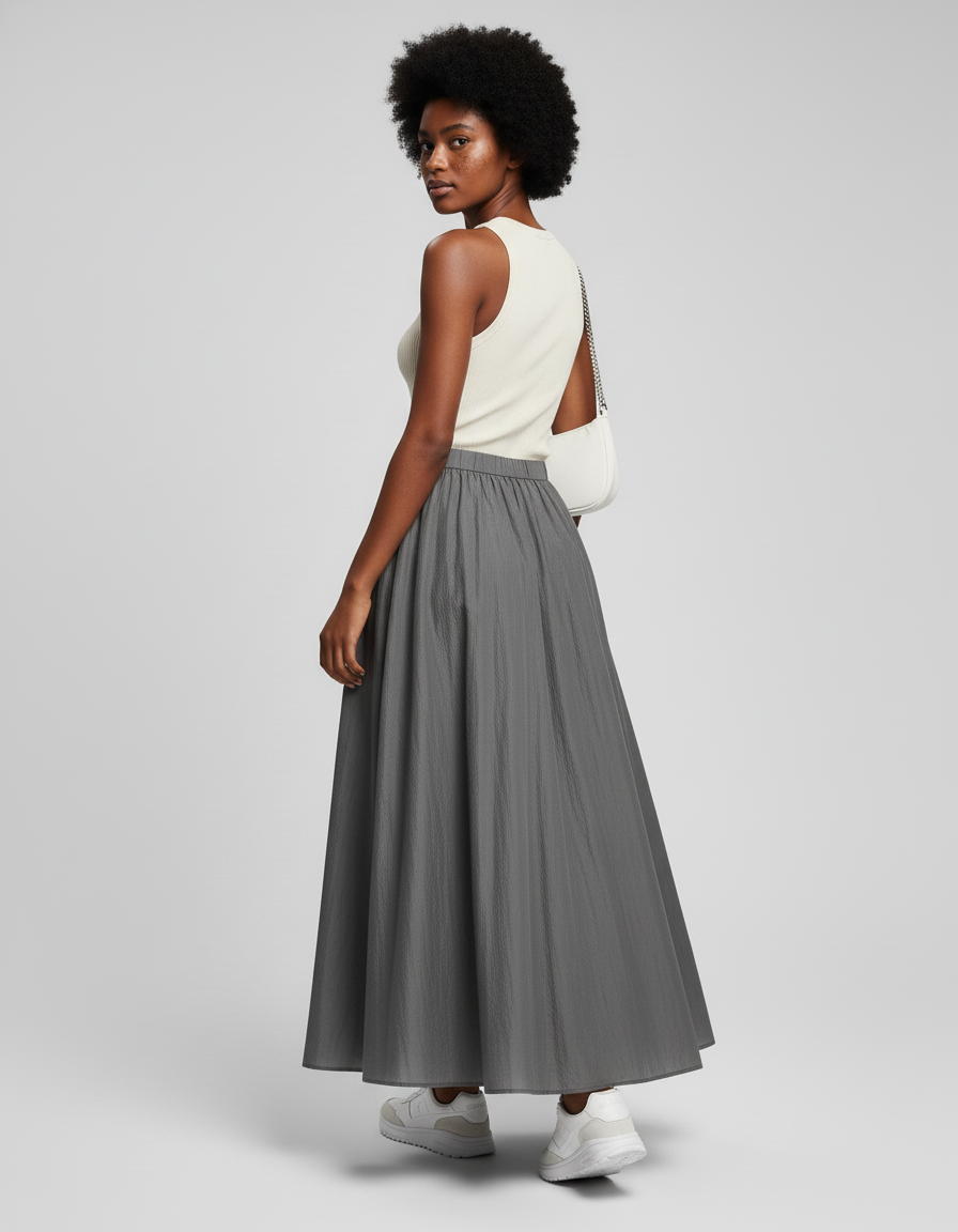 Jupe Longue Grise Fluide Décontractée