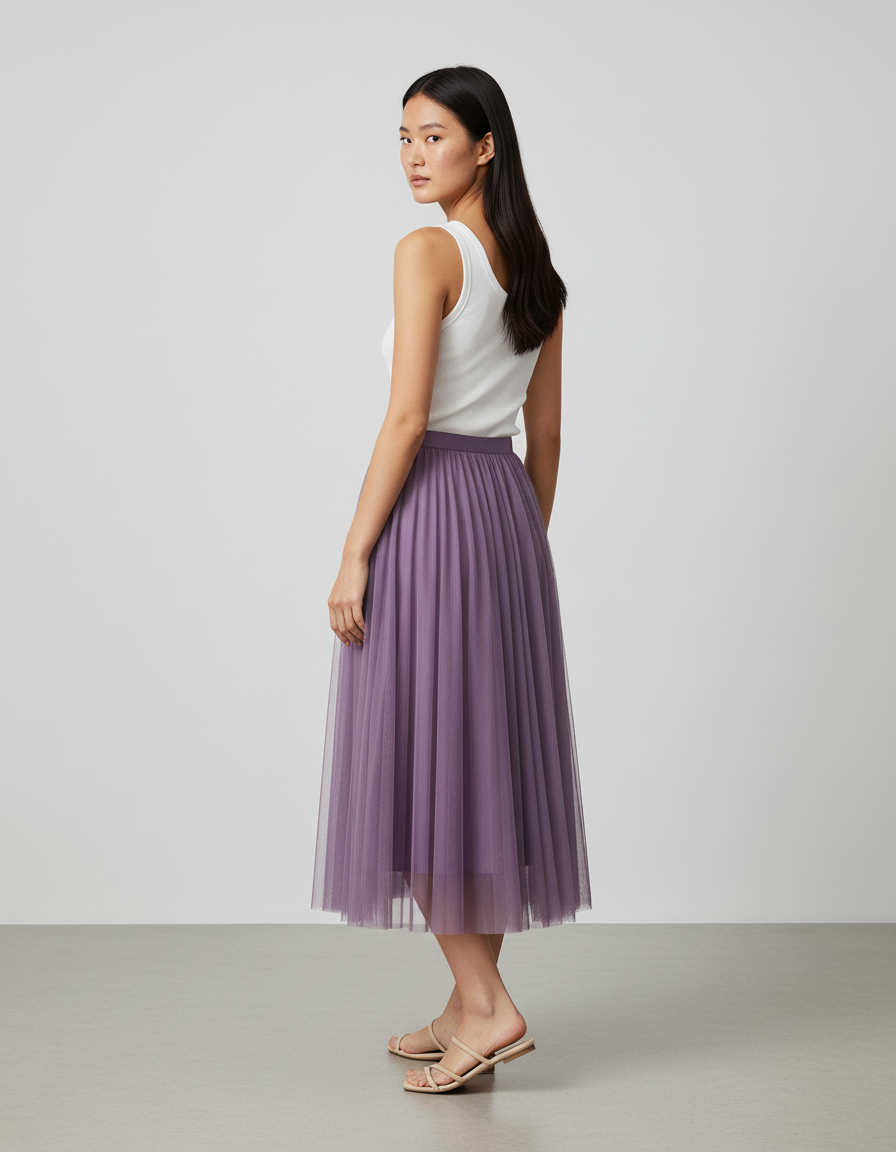 Jupe Longue Tulle Lavande Plissée