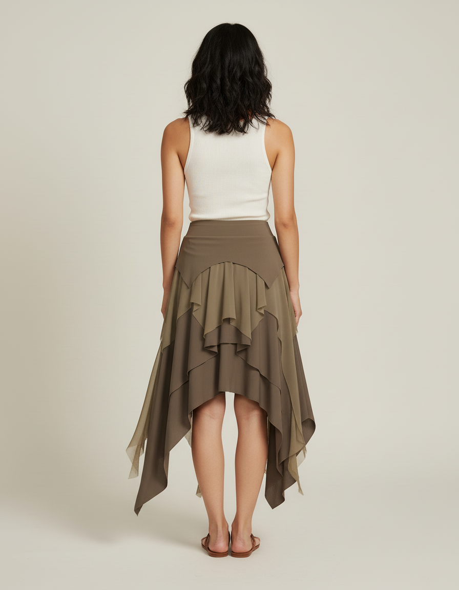 Jupe Longue Asymétrique Kaki Fluide