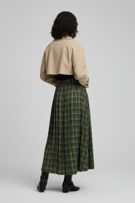 Jupe Longue Plissée A Carreaux