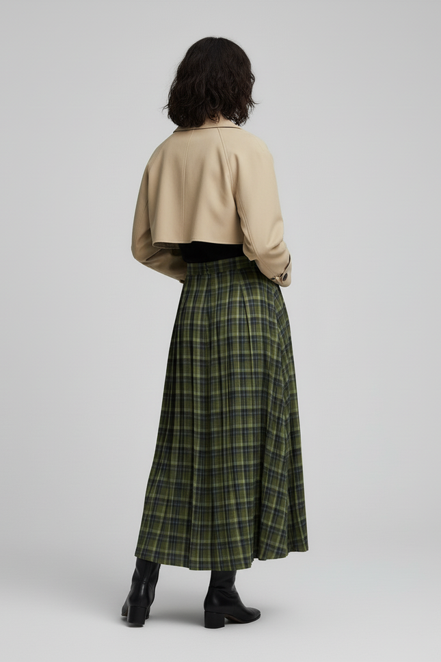 Jupe Longue Plissée A Carreaux