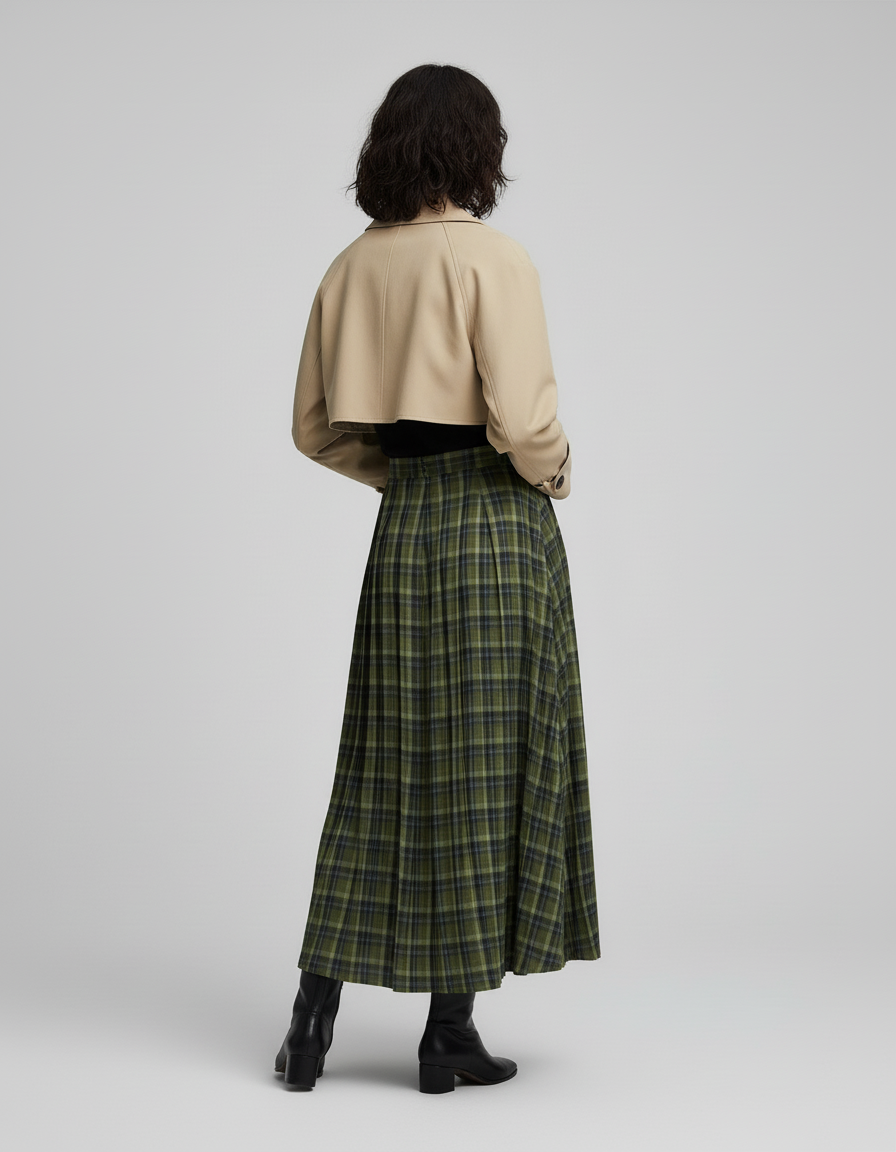 Jupe Longue Plissée A Carreaux