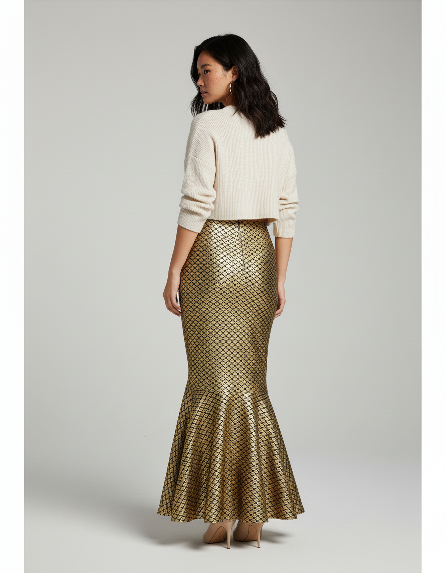 Jupe Longue Ceinture Elastique Doree