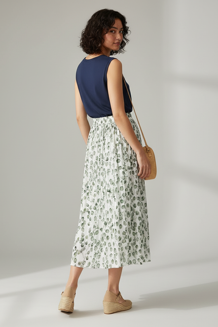 Jupe Longue Imprimée Feuilles Fluide Chic