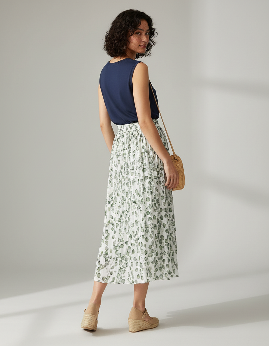 Jupe Longue Imprimée Feuilles Fluide Chic