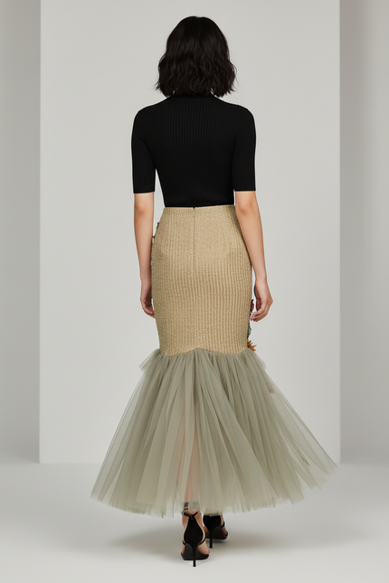 Jupe Longue Sequin Doré