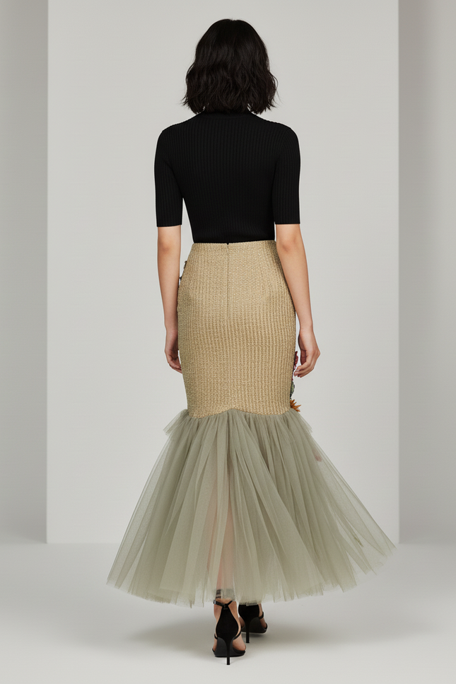 Jupe Longue Sequin Doré