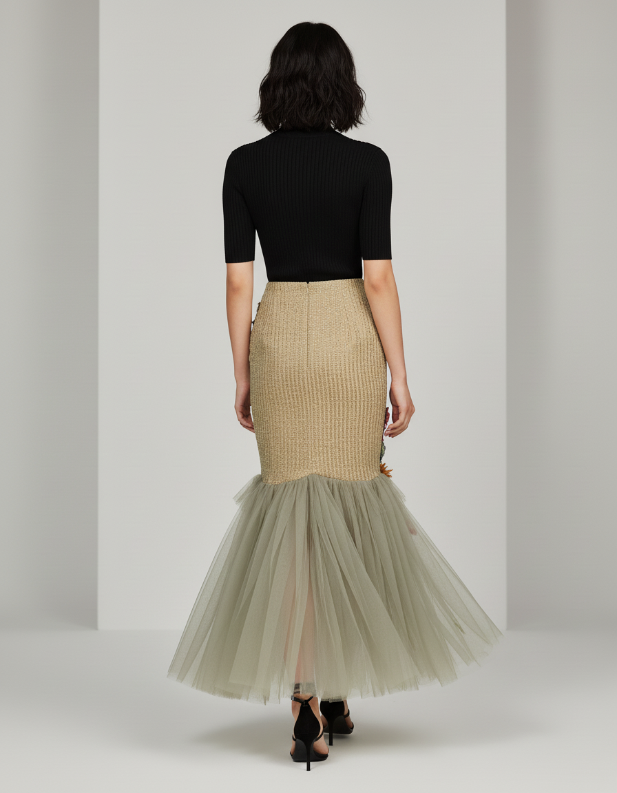 Jupe Longue Sequin Doré