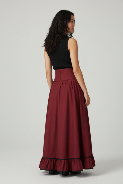 Jupe Longue Bordeaux Taille Haute Élégante