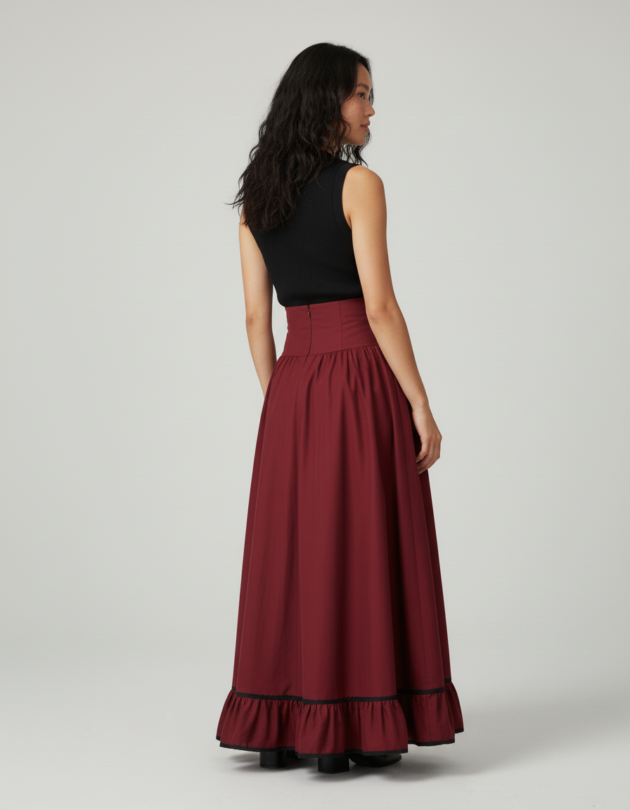 Jupe Longue Bordeaux Taille Haute Élégante