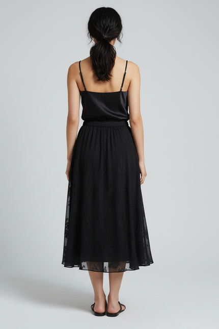 Jupe Longue Noire Brodée Chic