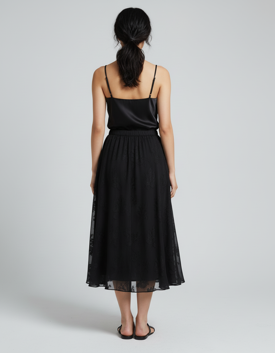 Jupe Longue Noire Brodée Chic