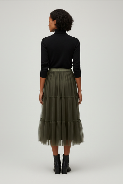 Jupe Longue Kaki Tulle Chic