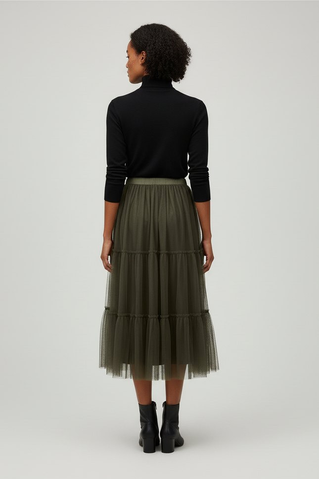 Jupe Longue Kaki Tulle Chic