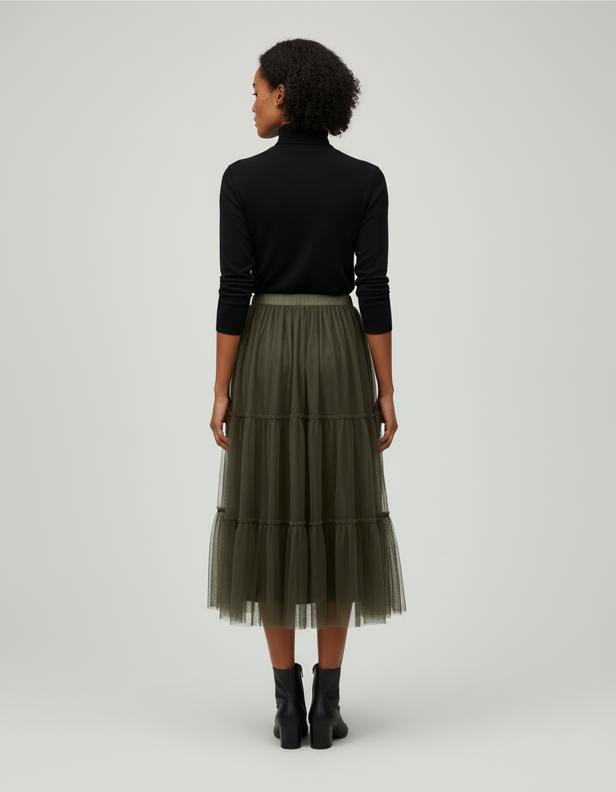 Jupe Longue Kaki Tulle Chic