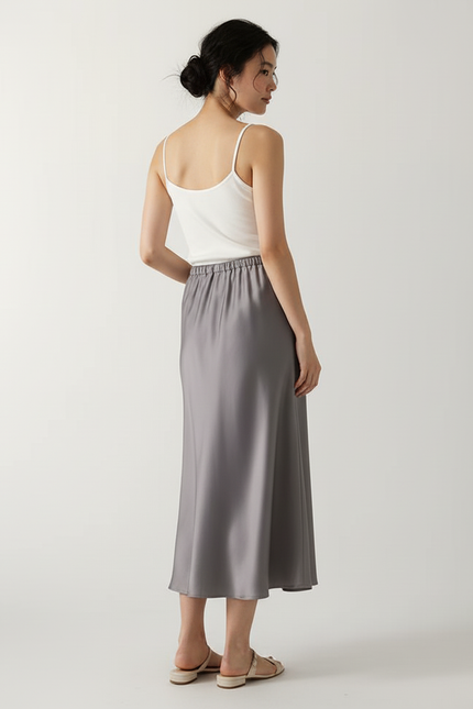 Jupe Longue Grise Satinée Élégante Mode
