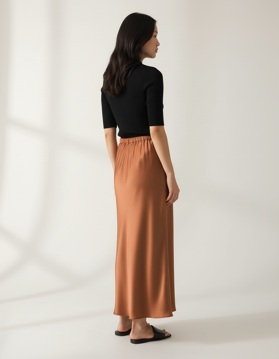 Jupe Longue Satinée Rouille Élégante