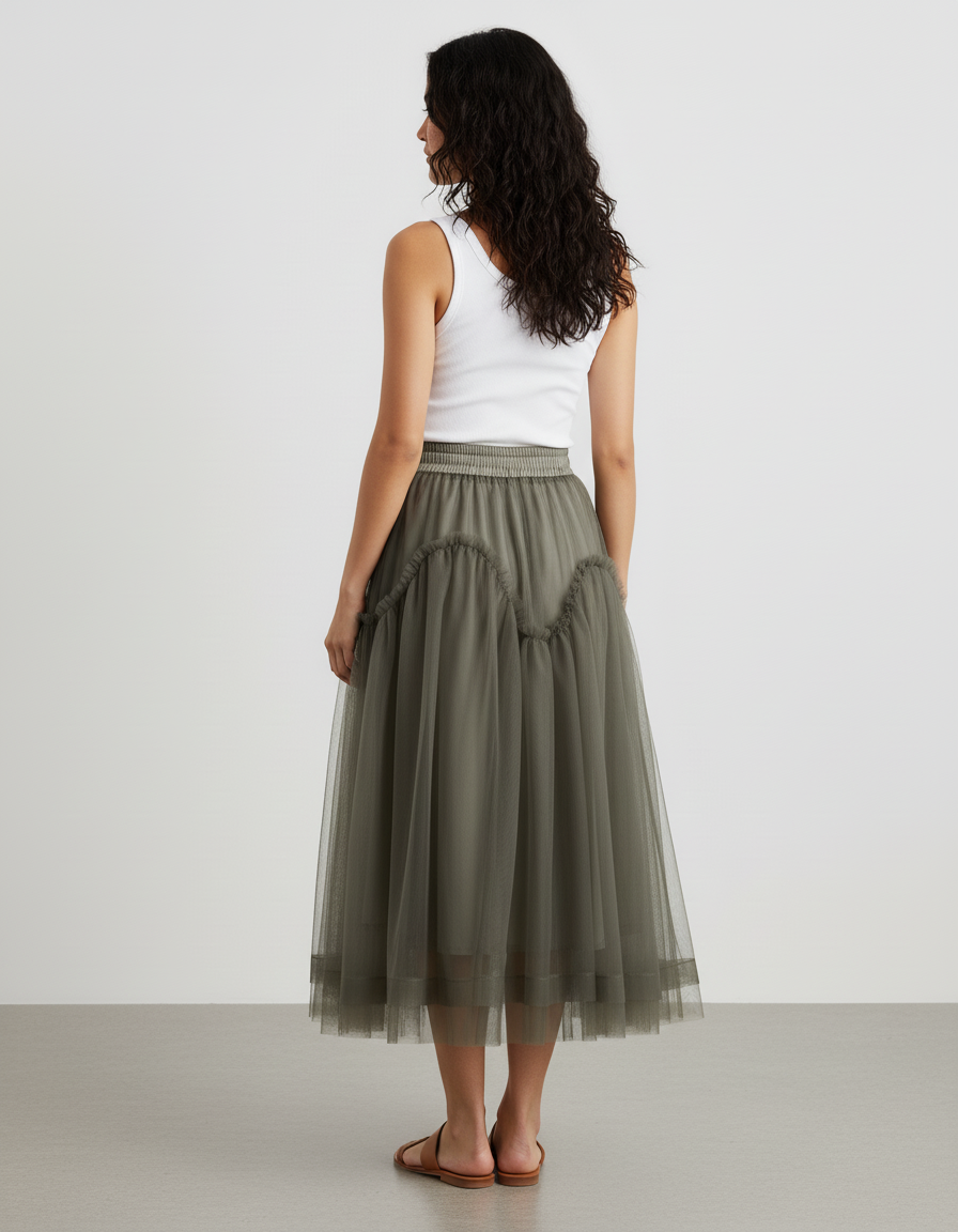 Jupe Longue Tulle Vert Élégante