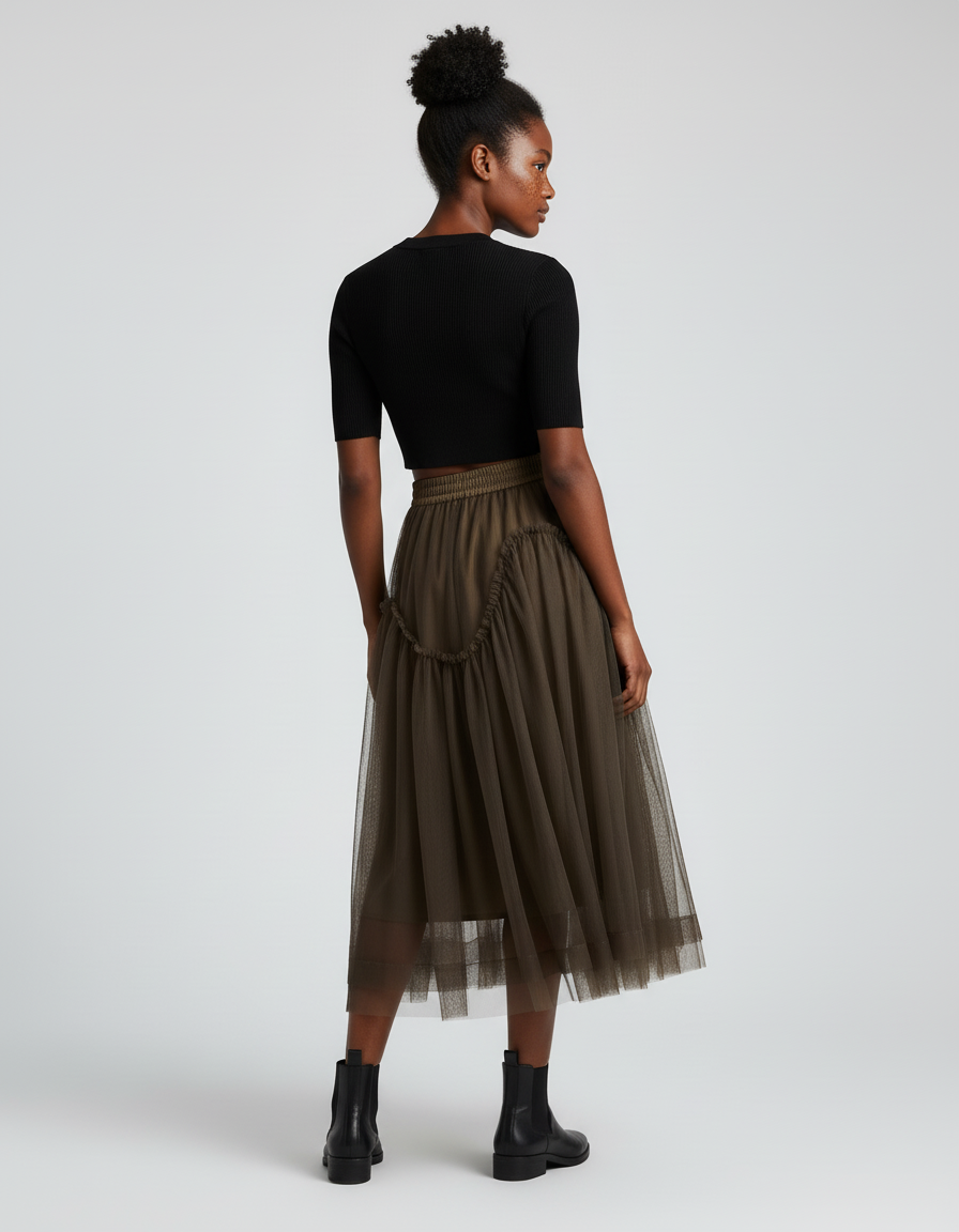 Jupe Longue Tulle Volants Élégante Femme