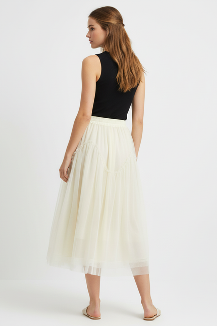 Jupe Longue Crème Tulle Élégante