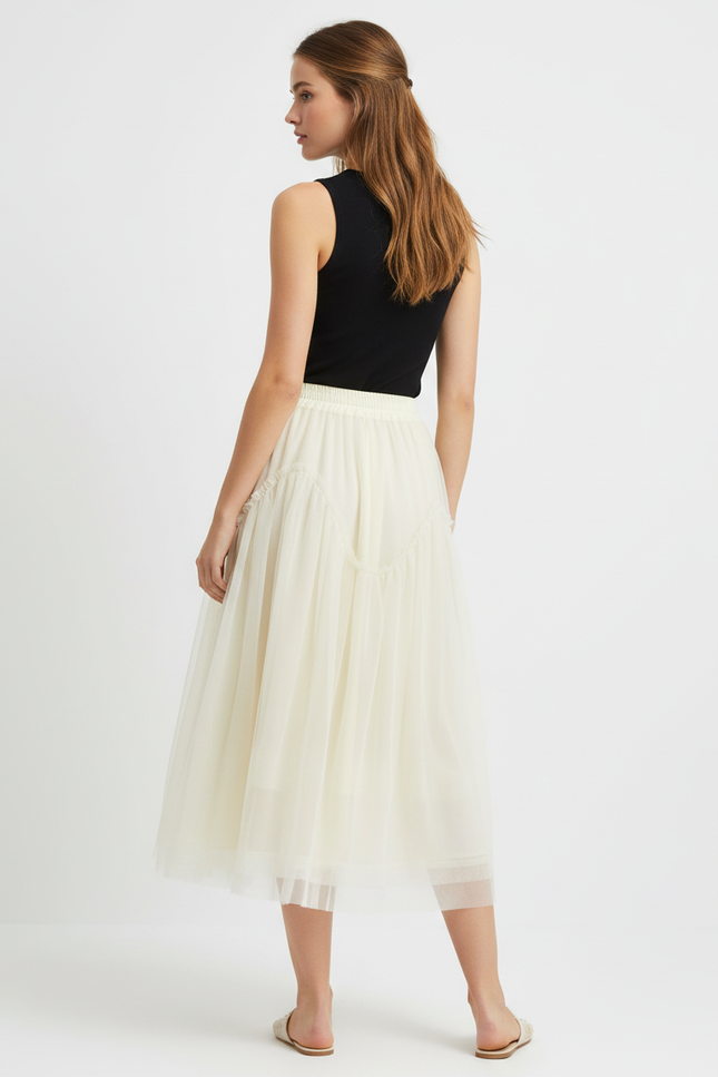 Jupe Longue Crème Tulle Élégante