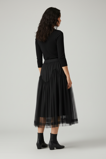 Jupe Longue Noire Tulle Élégante