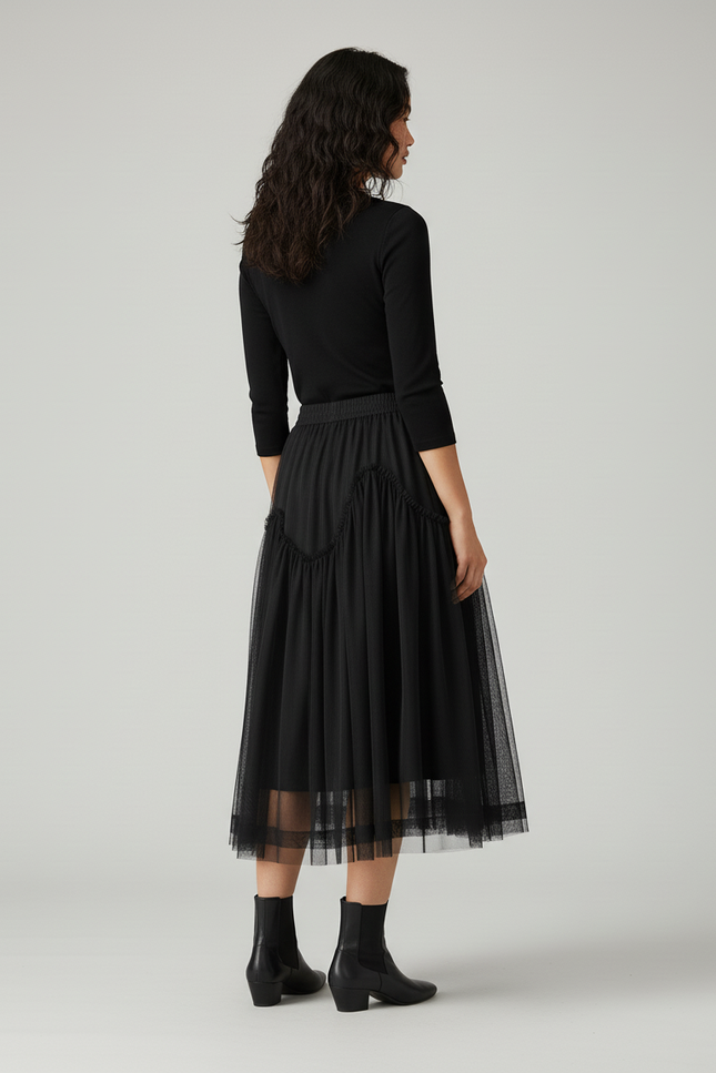 Jupe Longue Noire Tulle Élégante