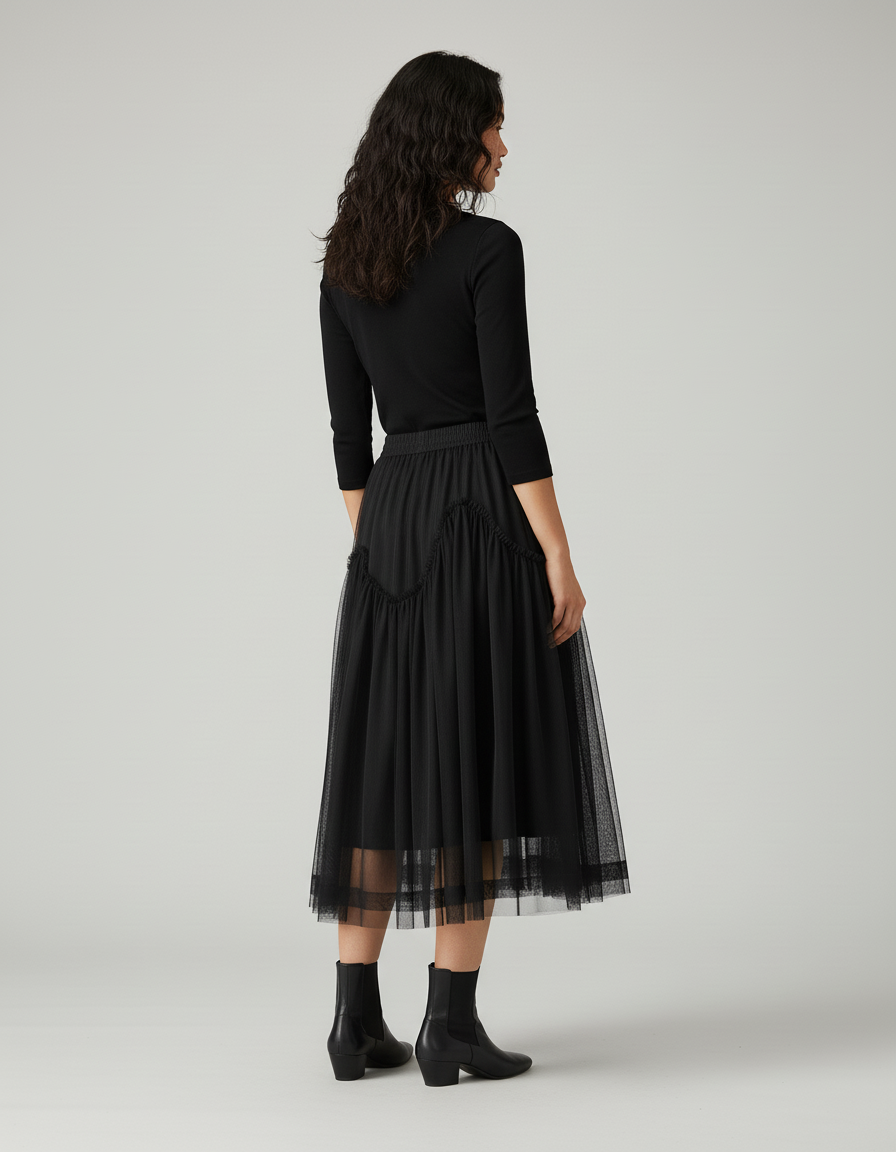 Jupe Longue Noire Tulle Élégante