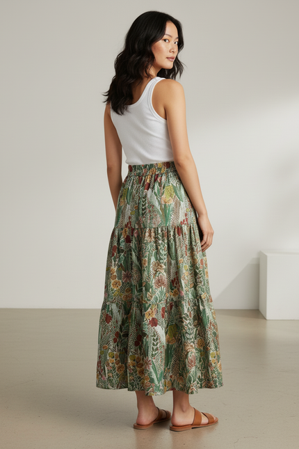 Jupe Longue À Volants Motif Floral Chic