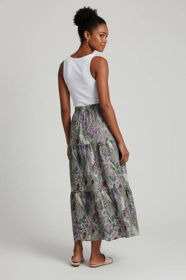 Jupe Verte Fleurie Longue