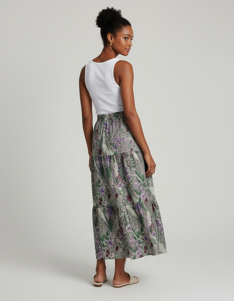 Jupe Verte Fleurie Longue