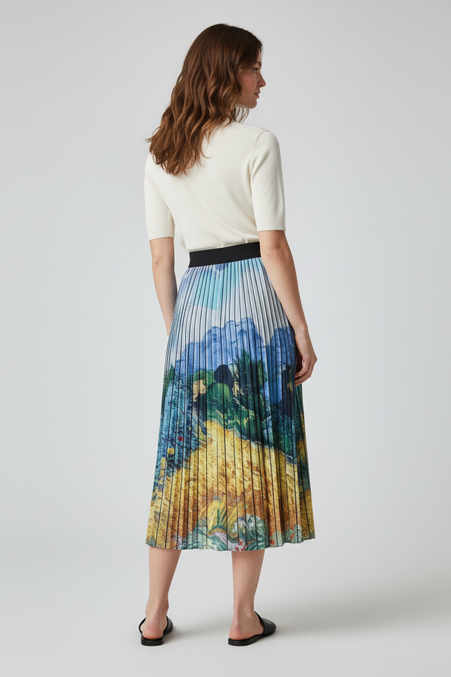 Jupe Longue Plissée Imprimée Fluide
