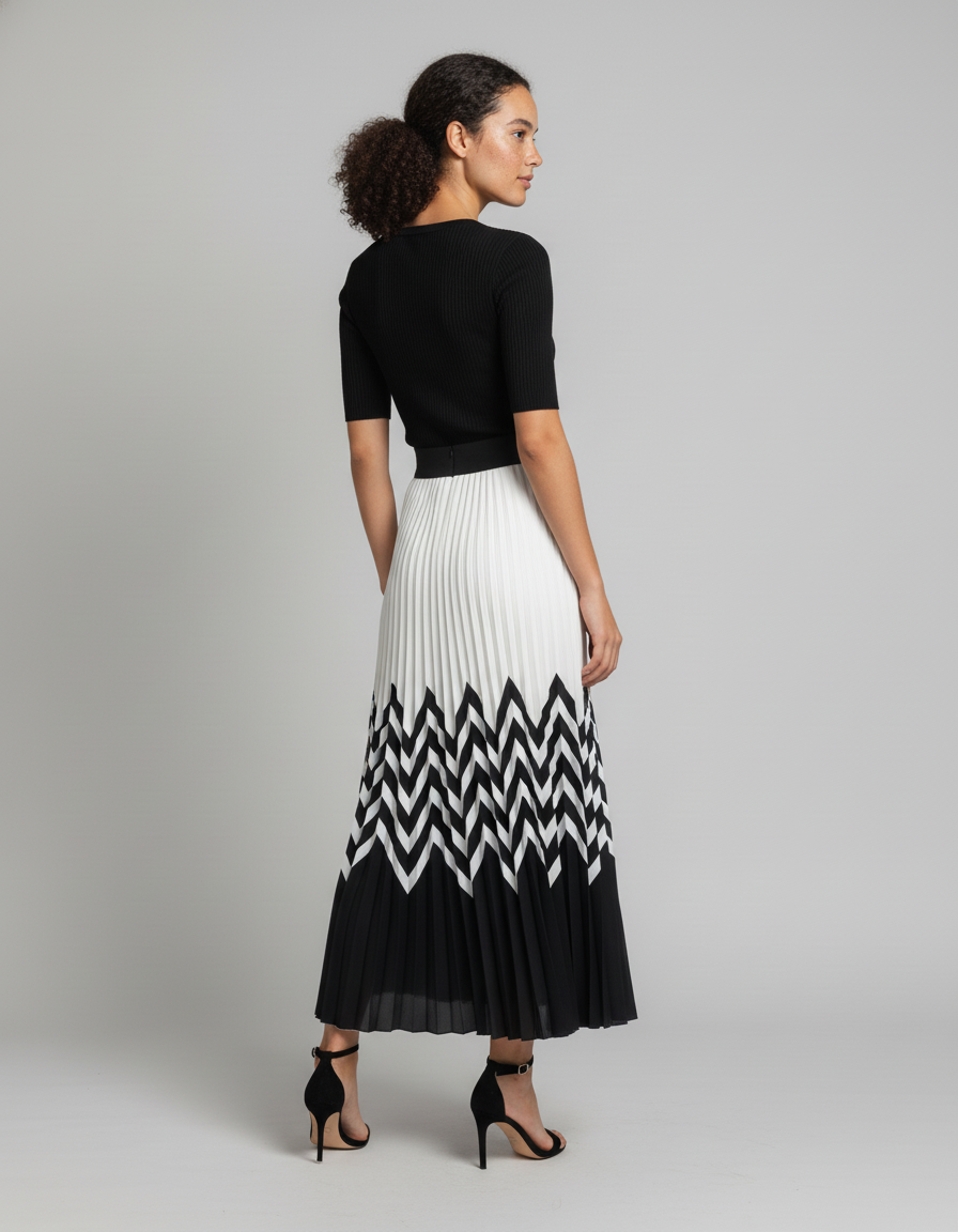 Jupe Longue Plissée Motif Chevron Chic