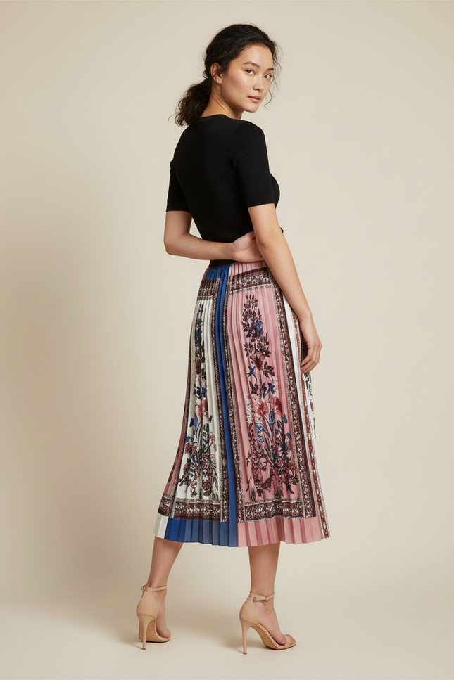 Jupe Longue Plissée Imprimée Florale Chic