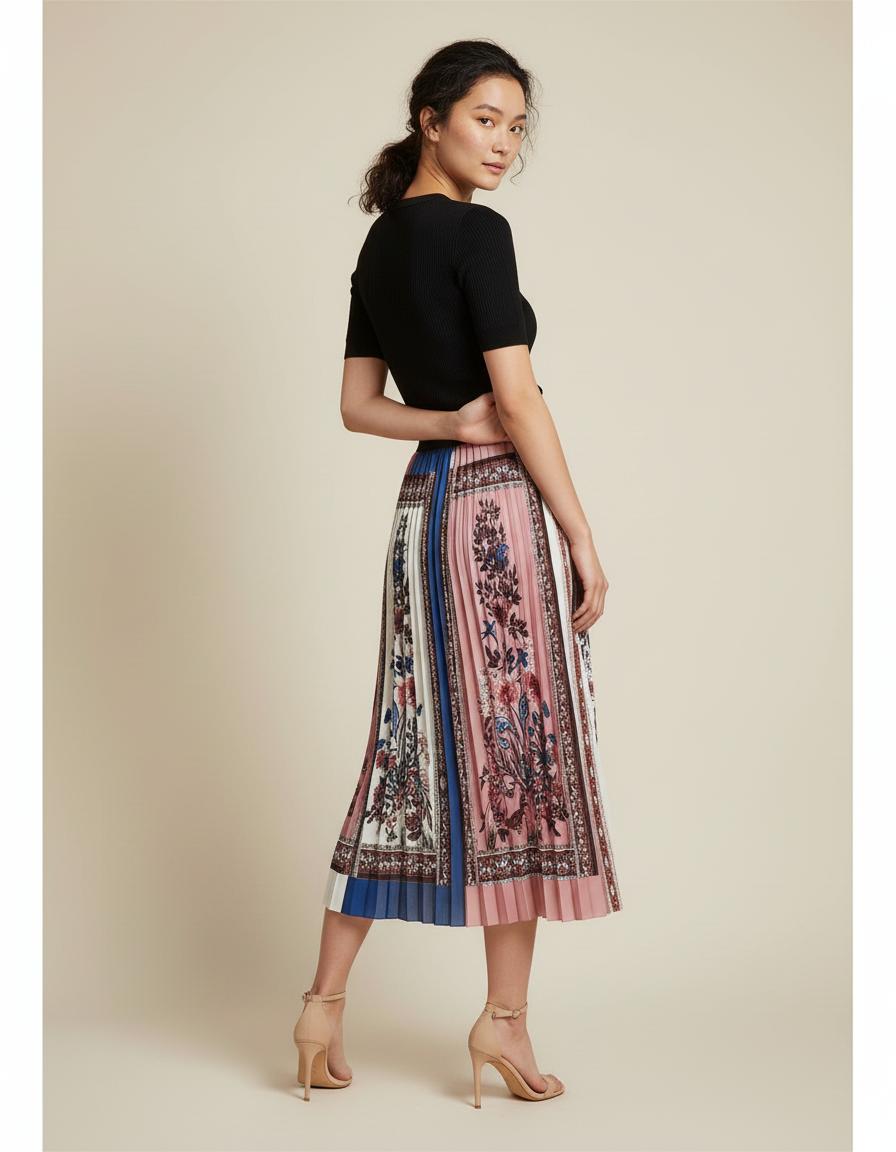 Jupe Longue Plissée Imprimée Florale Chic