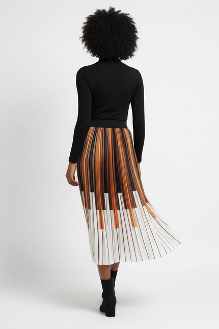 Jupe Longue Plissée Motif Piano Élégante